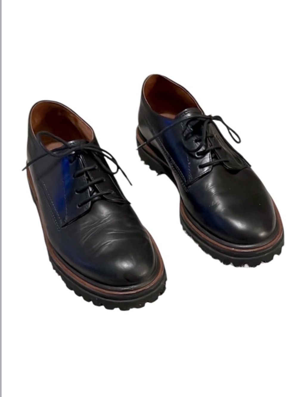 Paul Green Black Leather Lace Up Mens Lug Sole Shoes Sz 5